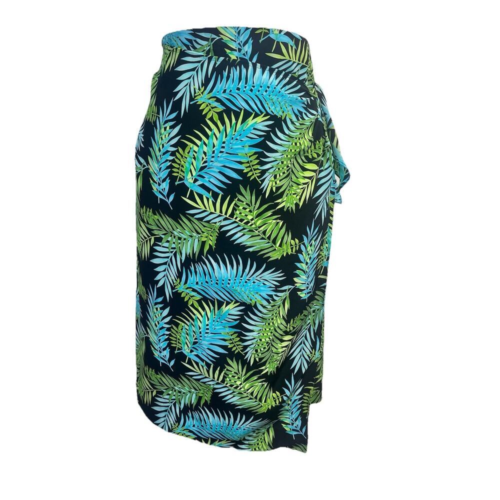 Coldwater Creek Skirt Plus size 20 Black Green Blue Tropical Silk Faux Wrap